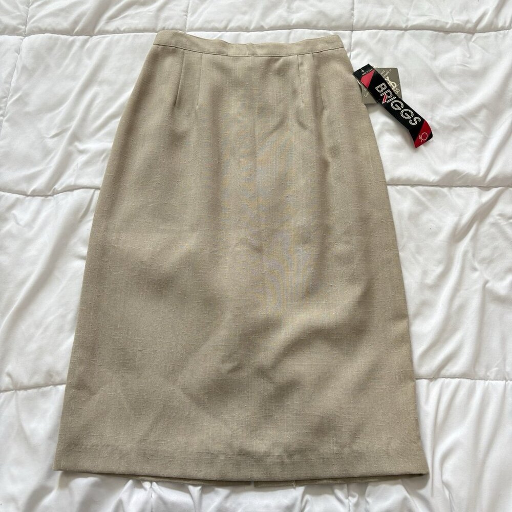 NWT Vintage Pencil Midi Skirt Womens 10 Beige 80s Made In USA Officechic Dainty
